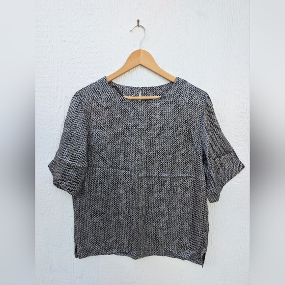 Vintage 80s Anne Klein II Black Beige 100% Silk Print Blouse Top Size 12 - Picture 1 of 5